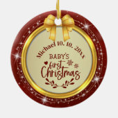 Personalized Baby's First Christmas Photo Keepsake セラミックオーナメント (裏面)