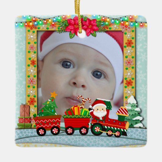 Personalized Baby's First Christmas Photo Train セラミックオーナメント (正面)