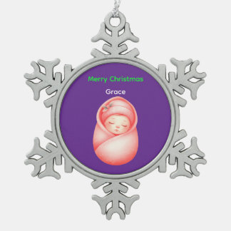 Personalized Baby's First Christmas Snowflake Orna スノーフレークピューターオーナメント