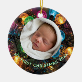 Personalized Baby's First Christmas with Photo セラミックオーナメント