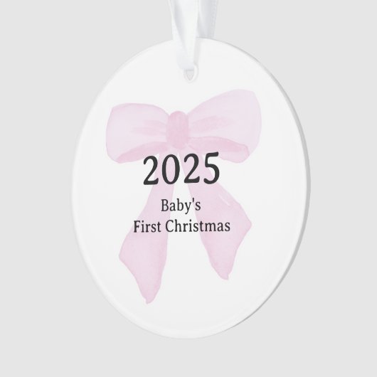 Personalized Baby's First Christmas YEAR Pink Bows オーナメント (正面)