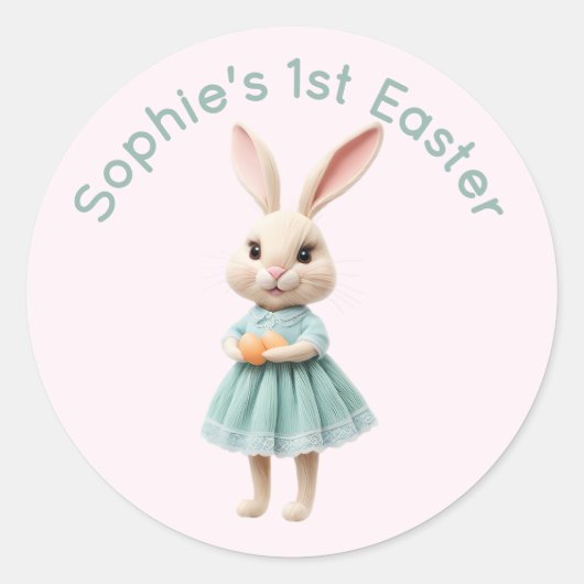 Personalized Baby's First Easter Sticker - Cute 3D ラウンドシール (正面)