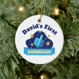 Personalized “Baby's First Hanukkah” with Dreidel セラミックオーナメント