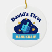Personalized “Baby's First Hanukkah” with Dreidel セラミックオーナメント (正面)