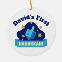 Personalized “Baby's First Hanukkah” with Dreidel セラミックオーナメント