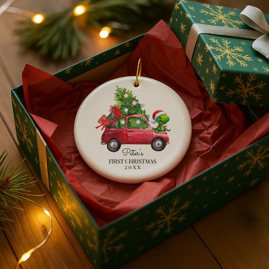 Personalized Baby's Photo and Name Dino セラミックオーナメント