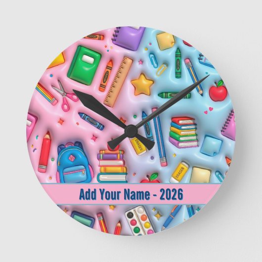 Personalized Back to School 2026 ラウンド壁時計 (正面)