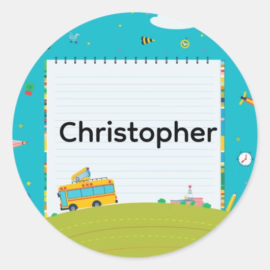 Personalized Back to School Bus Name Stickers ラウンドシール (正面)