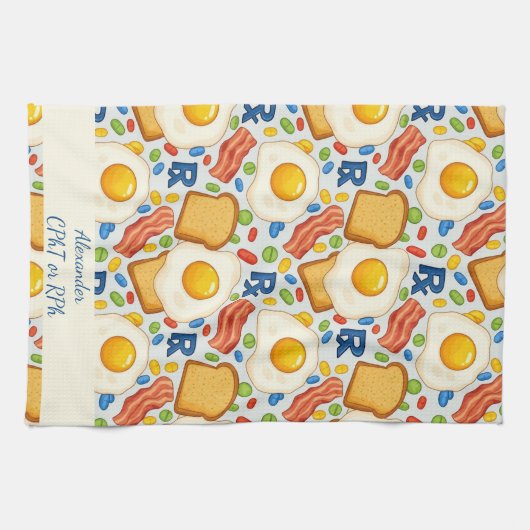 Personalized Bacon & Eggs Pharmacy RX キッチンタオル (横)
