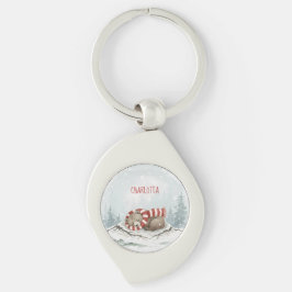 personalized badge sleeping bear winter animal cus キーホルダー