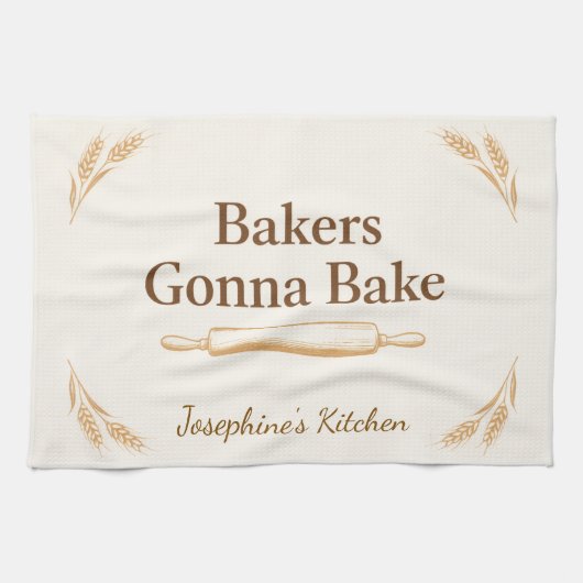 Personalized Bakers Gonna Bake Wheat Rolling Pin  キッチンタオル (横)