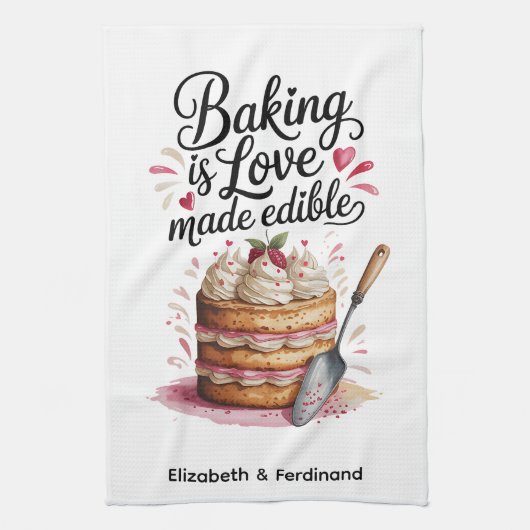 Personalized Baking is Love Made Edible キッチンタオル (縦)