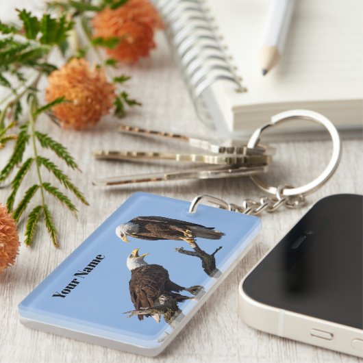 Personalized Bald Eagle Keychain - Add Your Name キーホルダー (正面右)
