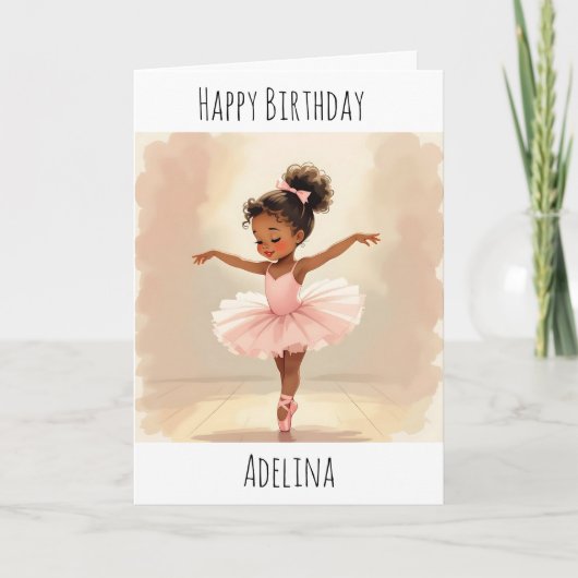 Personalized Ballerina Birthday + Coloring Page カード (正面)