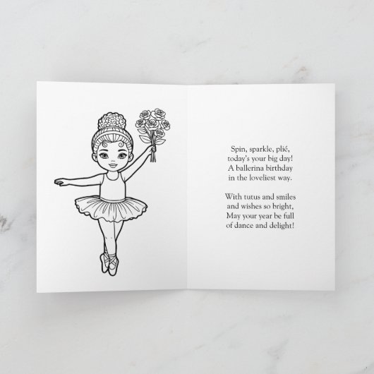 Personalized Ballerina Birthday + Coloring Page カード (内部)