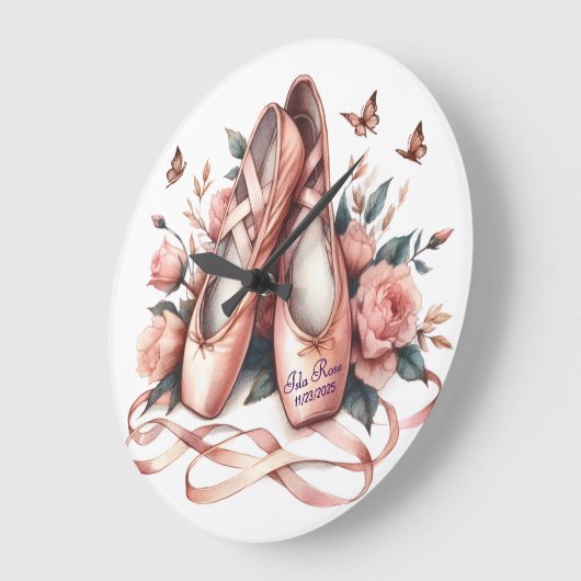 Personalized Ballet Slippers & Roses Wall Clock ラージ壁時計 (傾斜)