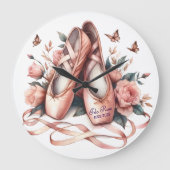 Personalized Ballet Slippers & Roses Wall Clock ラージ壁時計 (正面)