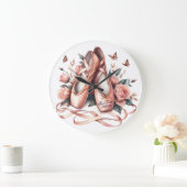 Personalized Ballet Slippers & Roses Wall Clock ラージ壁時計 (ホーム)