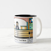 Personalized Bank Teller - Female Cartoon ツートーンマグカップ (正面右)