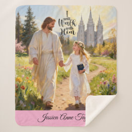 Personalized Baptism Blanket-I Will Walk With Him シェルパブランケット