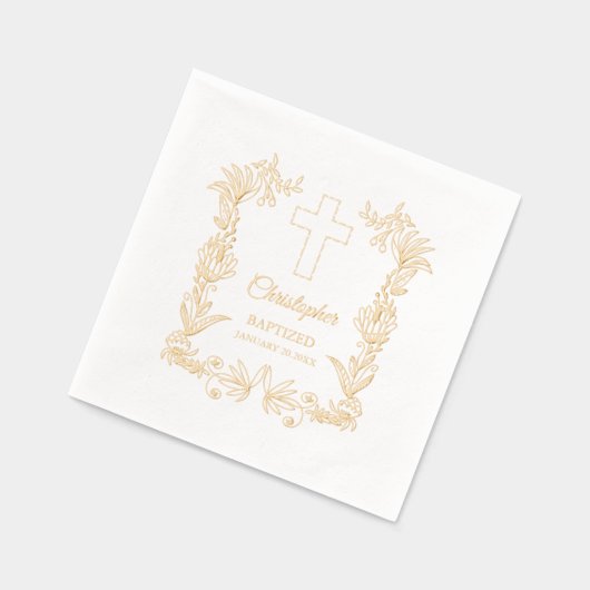 Personalized Baptism Floral Cross 箔ナプキン (左)