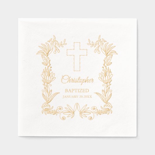 Personalized Baptism Floral Cross 箔ナプキン (正面)
