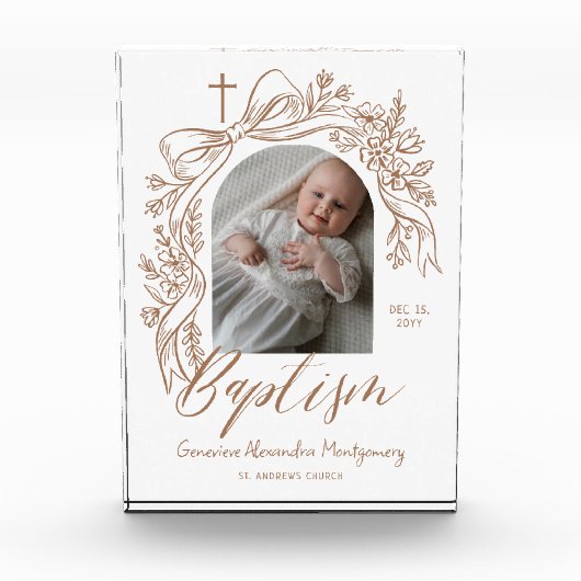 Personalized Baptism Keepsake Floral Baby Gift フォトブロック (正面)