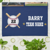 Personalized Baseball 4 Photo Collage Name Team キッチンタオル (折り畳み)