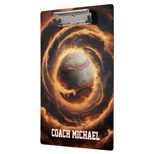 Personalized  Baseball Ball on Fire クリップボード (左)