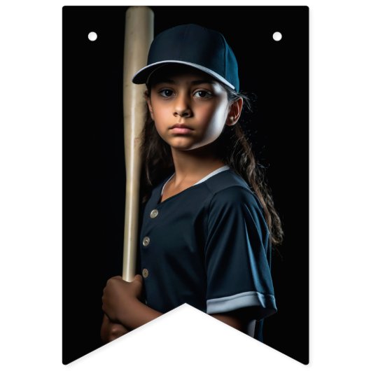 Personalized Baseball Bow Birthday バンティングフラッグ (第1の旗)
