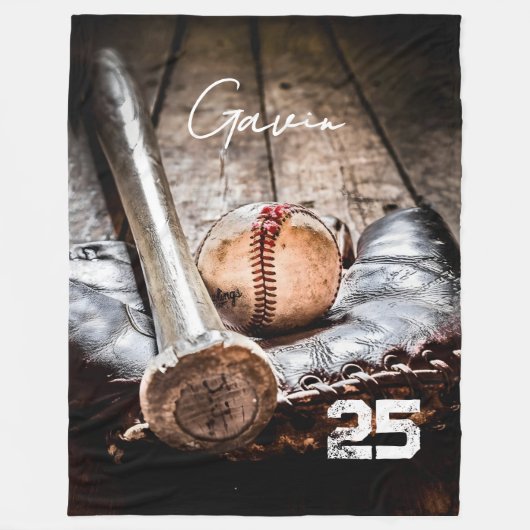 Personalized Baseball Fleece Blanket Great Customi フリースブランケット (正面)