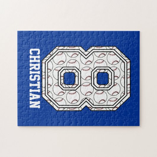 Personalized Baseball Number 8 ジグソーパズル (横)