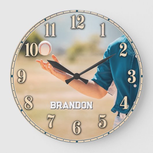 Personalized Baseball Pitcher Custom Name ラージ壁時計 (正面)