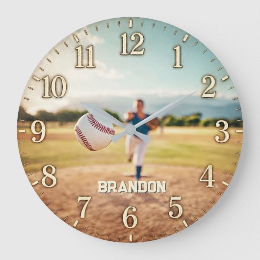 Personalized Baseball Pitcher Custom Name Player ラージ壁時計 (正面)