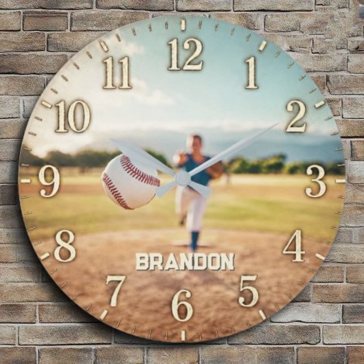 Personalized Baseball Pitcher Custom Name Player ラージ壁時計