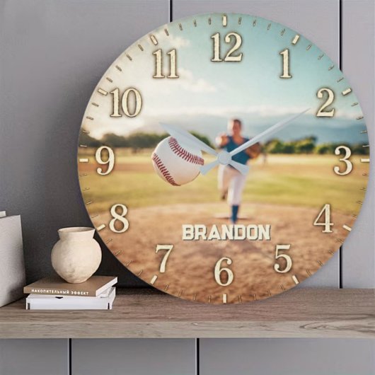 Personalized Baseball Pitcher Custom Name Player ラージ壁時計