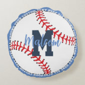 Personalized Baseball Sports Kids Blue ラウンドクッション (裏面)