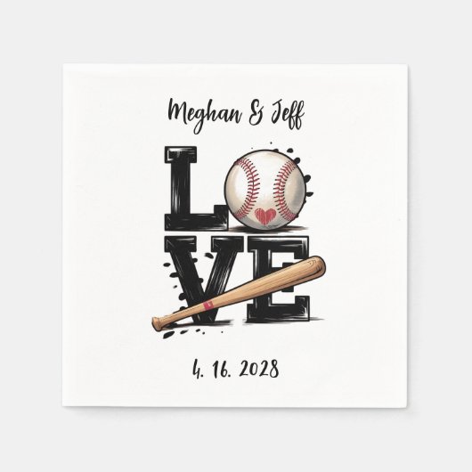 Personalized Baseball Themed Wedding スタンダードカクテルナプキン (正面)