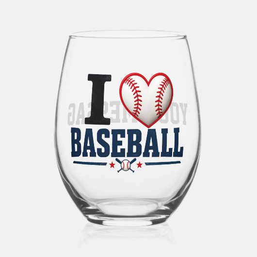Personalized Baseball Wine Glass | I Love Baseball ステムなしワイングラス (正面)