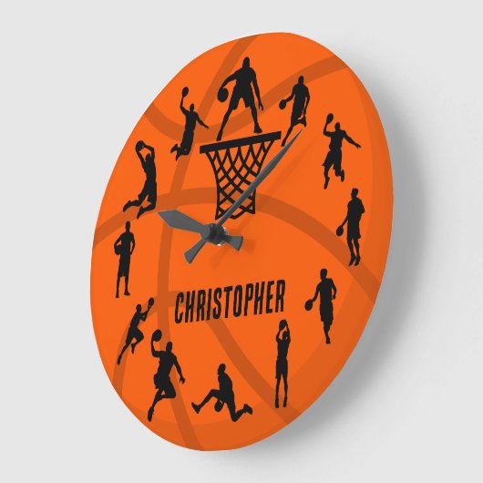 Personalized Basketball Action ラージ壁時計 (傾斜)