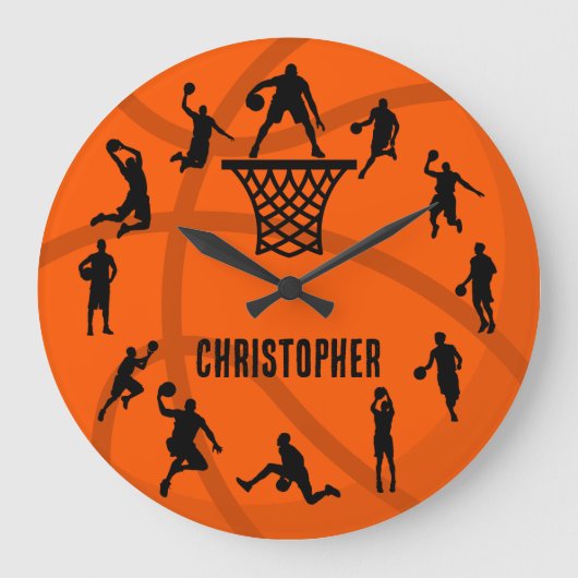Personalized Basketball Action ラージ壁時計 (正面)
