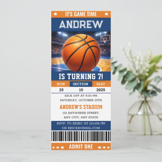 Personalized Basketball Game Ticket Birthday 招待状 (スタンド正面)