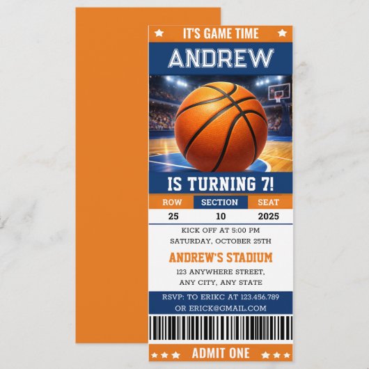 Personalized Basketball Game Ticket Birthday 招待状 (正面/裏面)