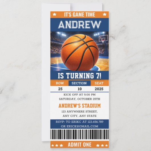 Personalized Basketball Game Ticket Birthday 招待状 (正面)
