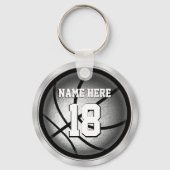 Personalized Basketball Keychains Black and Silver キーホルダー (正面)