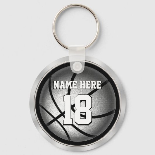 Personalized Basketball Keychains Black and Silver キーホルダー (正面)