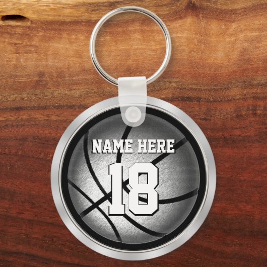 Personalized Basketball Keychains Black and Silver キーホルダー (正面)