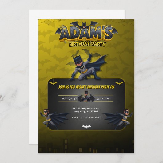 Personalized Batman Birthday Invitation  招待状 (正面/裏面)