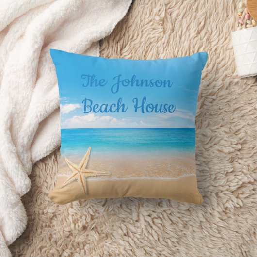 Personalized Beach House Throw Pillow クッション (ブランケット)