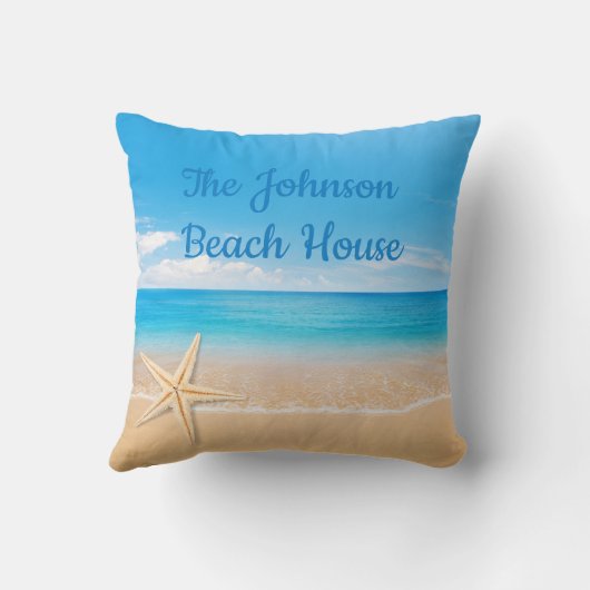 Personalized Beach House Throw Pillow クッション (裏面)
